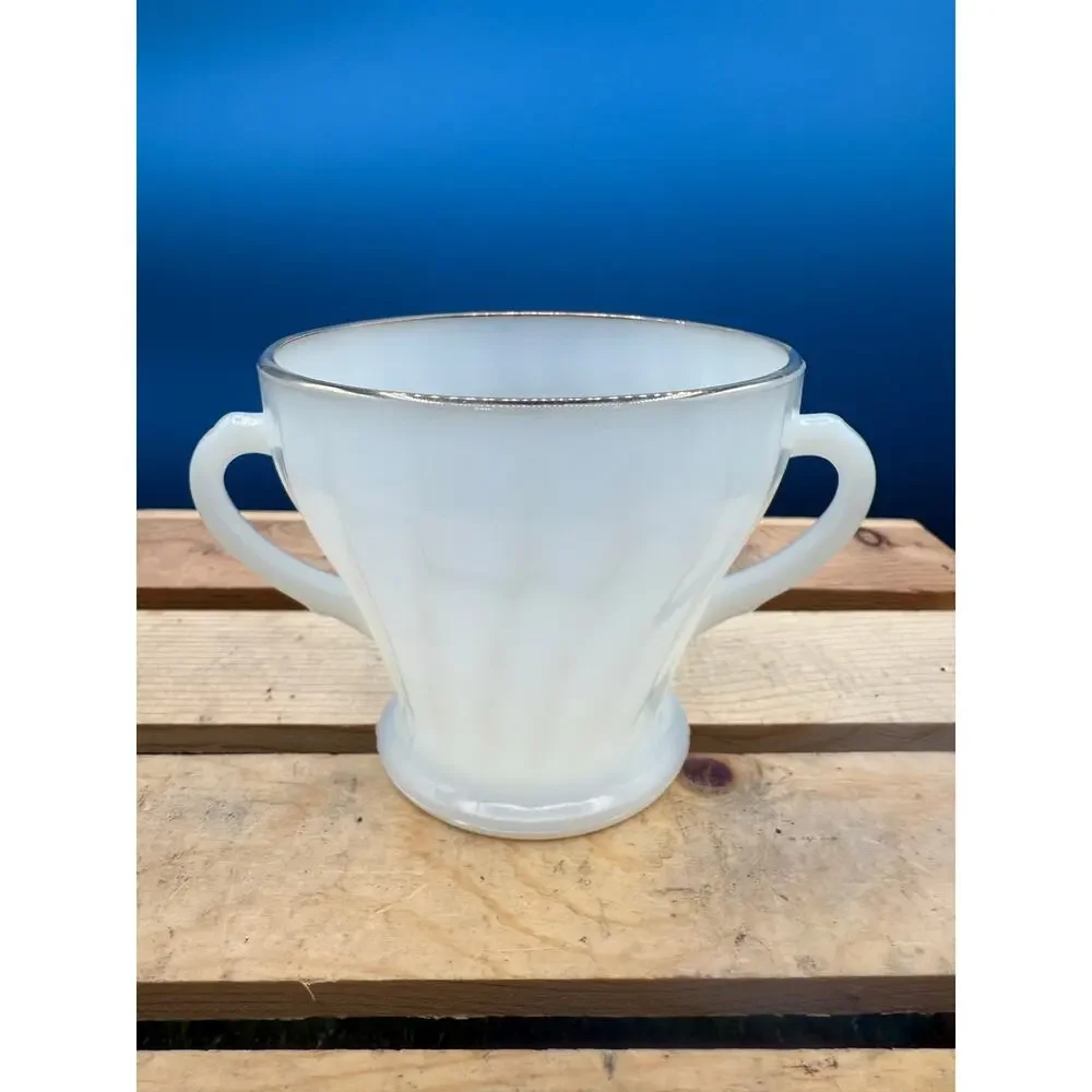Vintage Anchor Hocking Fire King Milk Glass Sugar Dish andCreamer Set